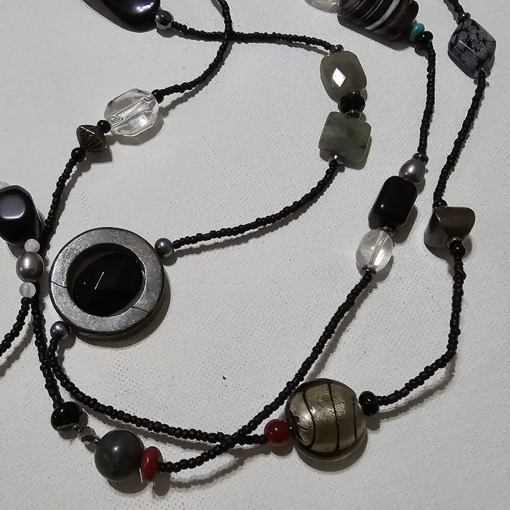 SILPADA NECKLACE SS Hematite Turquoise Pearl Obsidian Bronzite Boho N1967‎
